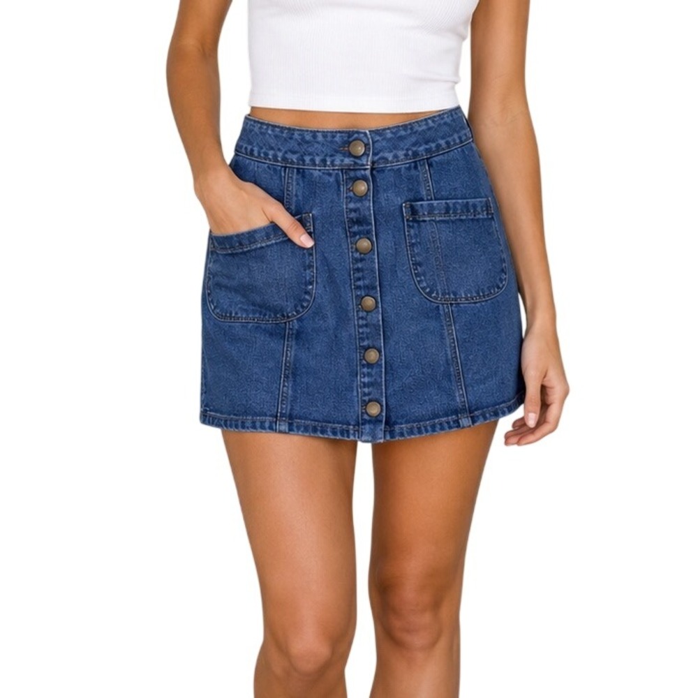 Melville Blue Denim Mini Skirt Women Size 27 Button Front A-Line Pockets
